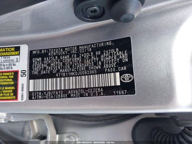 2018 TOYOTA CAMRY L 9