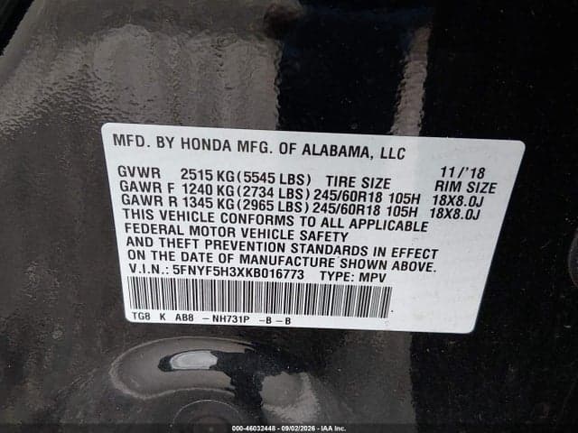 2019 HONDA PILOT EX 9