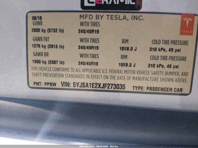 2018 TESLA MODEL S 100D/75D/P100D 9
