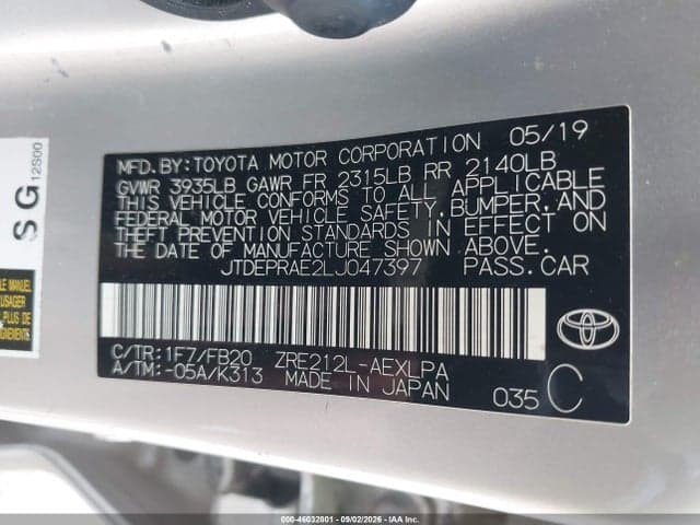 2020 TOYOTA COROLLA LE 9
