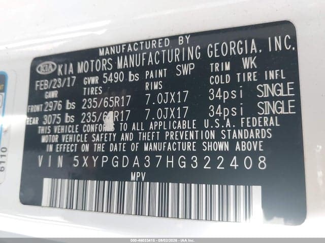 2017 KIA SORENTO 2.4L LX 9
