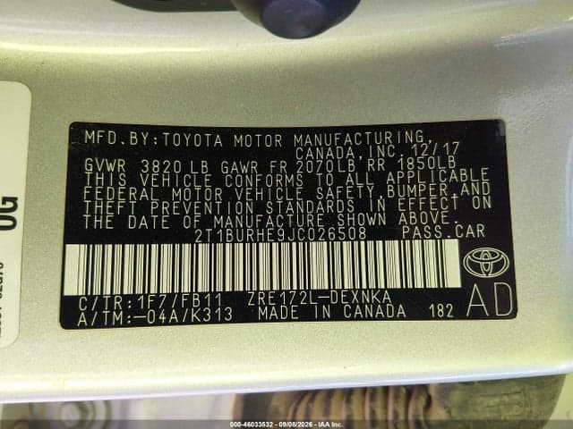 2018 TOYOTA COROLLA LE 9