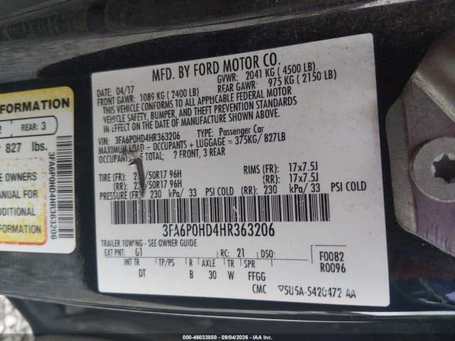 2017 FORD FUSION SE 9