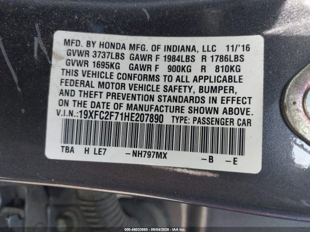 2017 HONDA CIVIC EX 9
