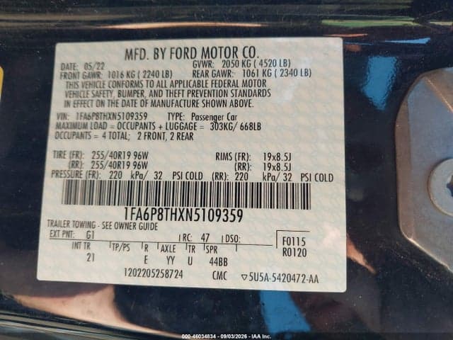 2022 FORD MUSTANG ECOBOOST FASTBACK 9