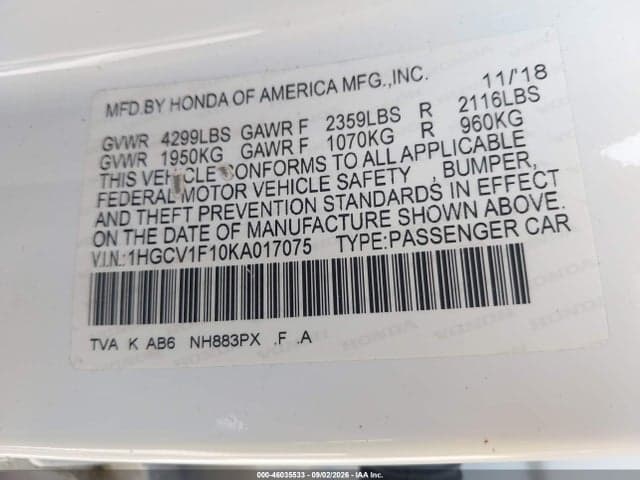 2019 HONDA ACCORD LX 9
