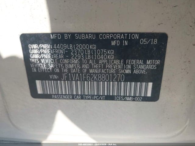 2019 SUBARU WRX PREMIUM 9