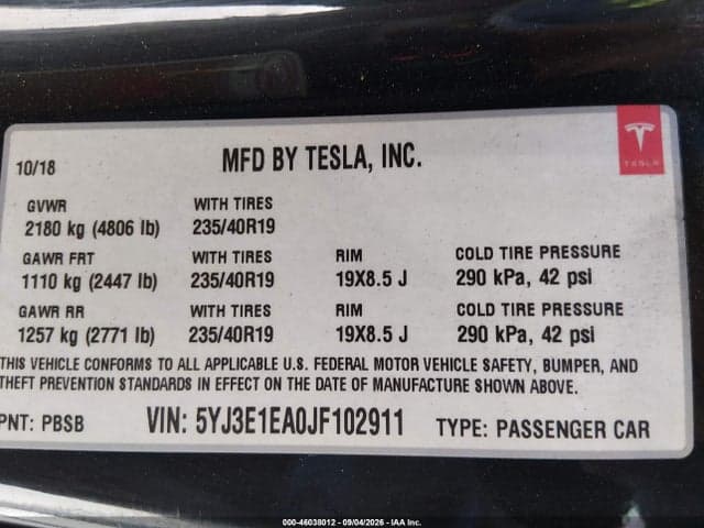 2018 TESLA MODEL 3 LONG RANGE/MID RANGE 9