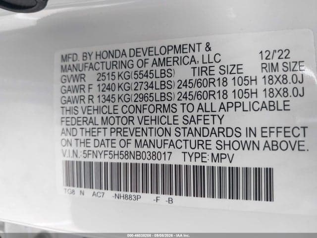 2022 HONDA PILOT 2WD EX-L 9