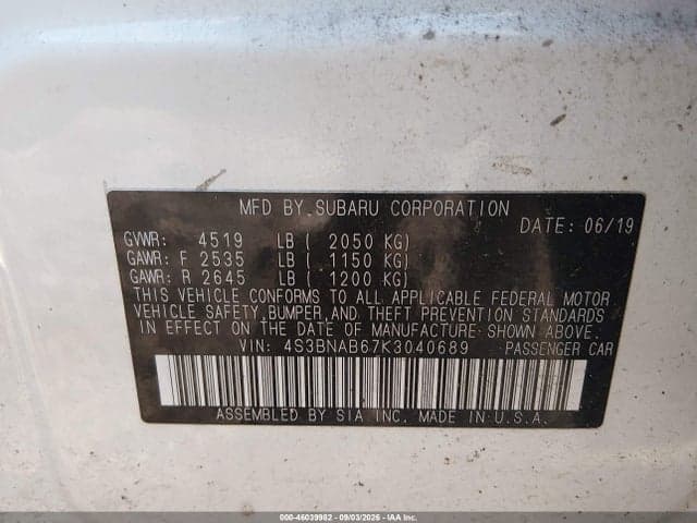 2019 SUBARU LEGACY 2.5I 9