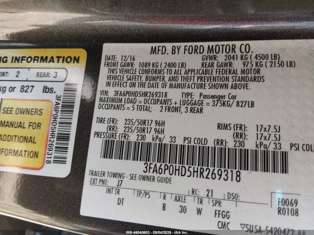 2017 FORD FUSION SE 9