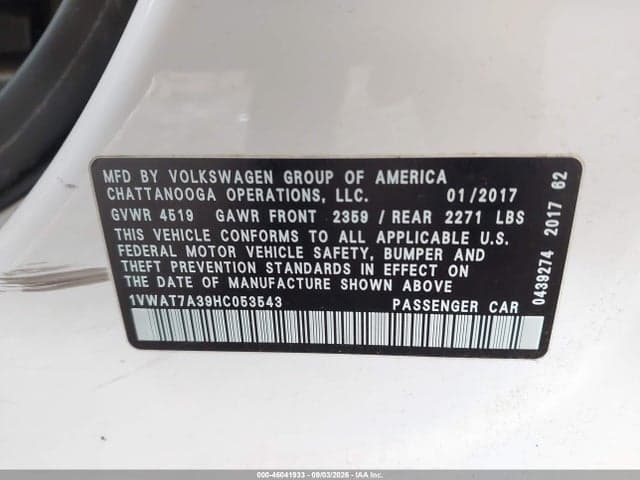 2017 VOLKSWAGEN PASSAT 1.8T S 9
