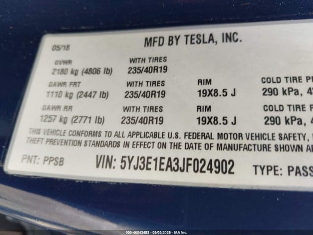 2018 TESLA MODEL 3 LONG RANGE/MID RANGE 9