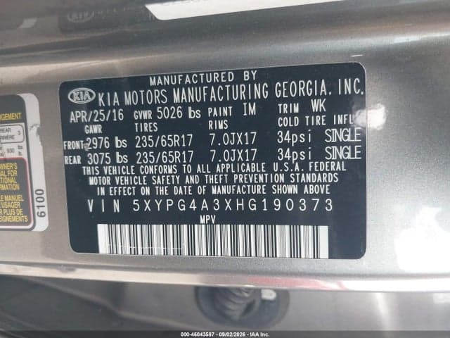 2017 KIA SORENTO 2.4L LX 9
