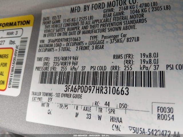 2017 FORD FUSION PLATINUM 9