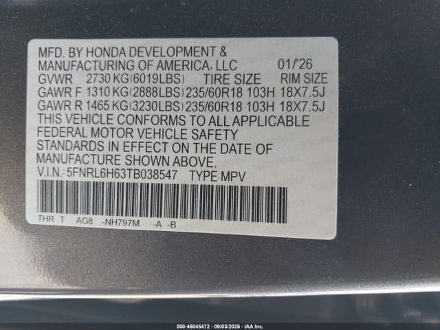 2026 HONDA ODYSSEY EX-L 9