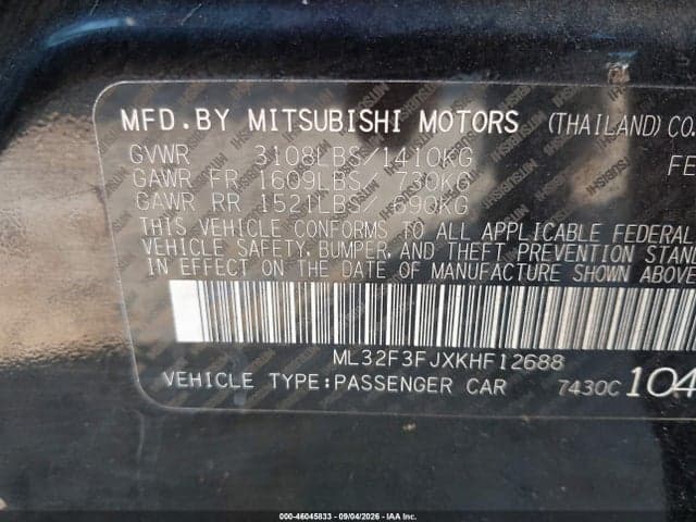2019 MITSUBISHI MIRAGE G4 ES/RF 9