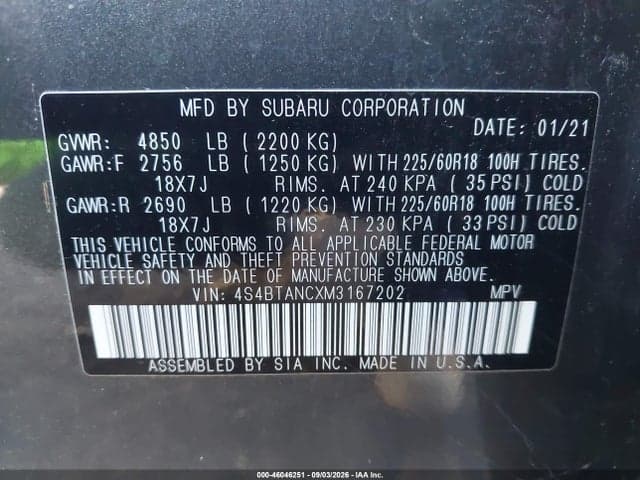 2021 SUBARU OUTBACK LIMITED 9
