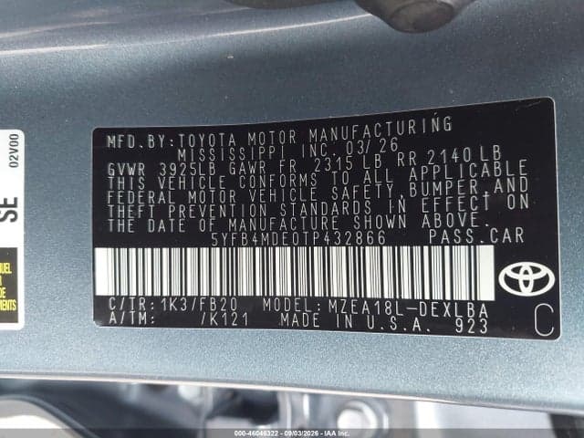 2026 TOYOTA COROLLA LE 9