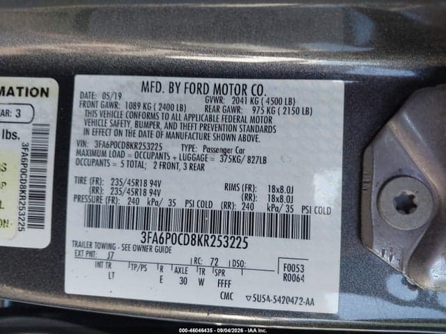 2019 FORD FUSION SEL 9