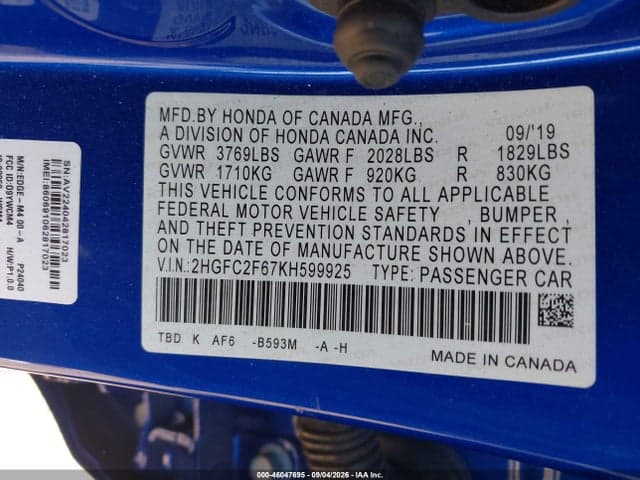 2019 HONDA CIVIC LX 9
