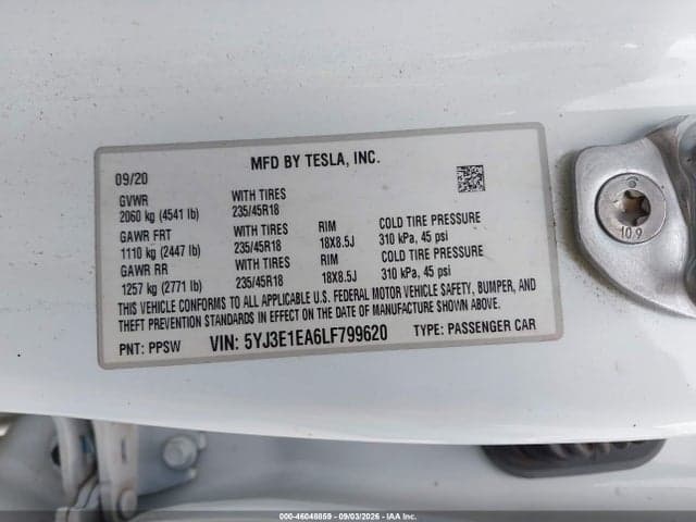 2020 TESLA MODEL 3 STANDARD RANGE PLUS REAR-WHEEL DRIVE/STANDARD RANGE REAR-WHEEL DRIVE 9