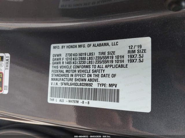 2020 HONDA ODYSSEY ELITE 9