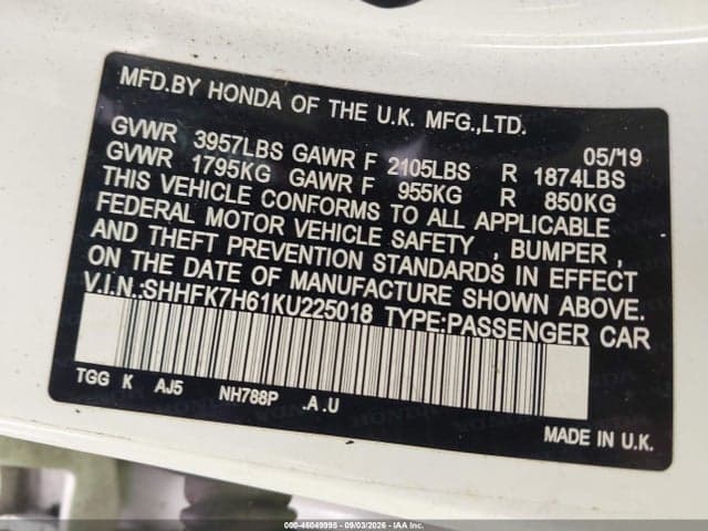 2019 HONDA CIVIC EX 9