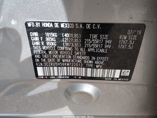 2019 HONDA HR-V EX 9