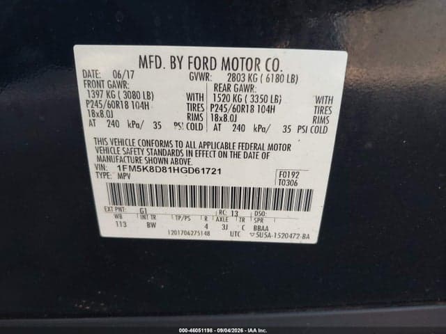 2017 FORD EXPLORER XLT 9