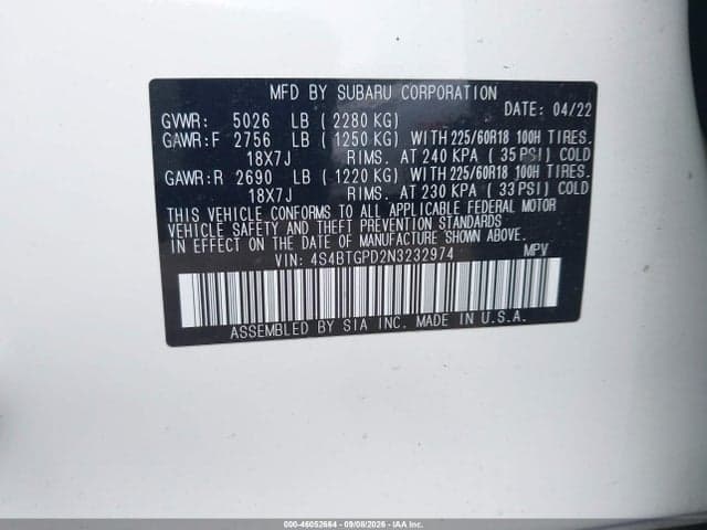 2022 SUBARU OUTBACK TOURING XT 9