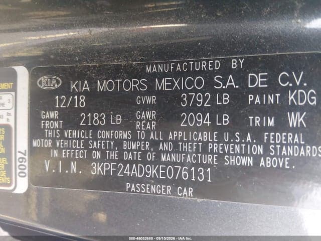 2019 KIA FORTE FE 9