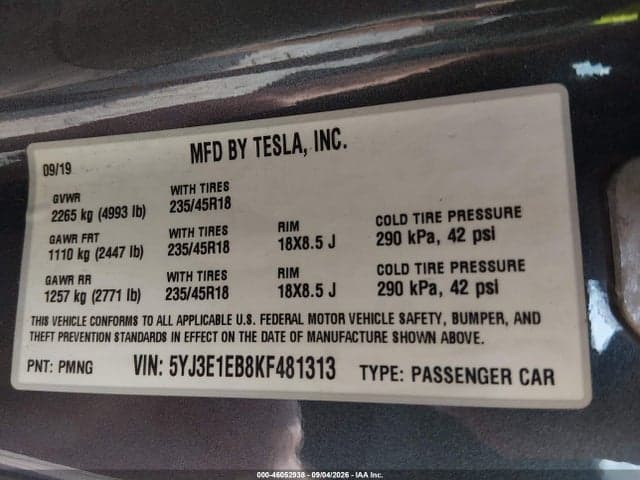 2019 TESLA MODEL 3 LONG RANGE/PERFORMANCE 9