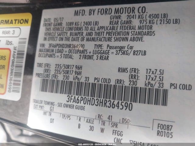 2017 FORD FUSION SE 9