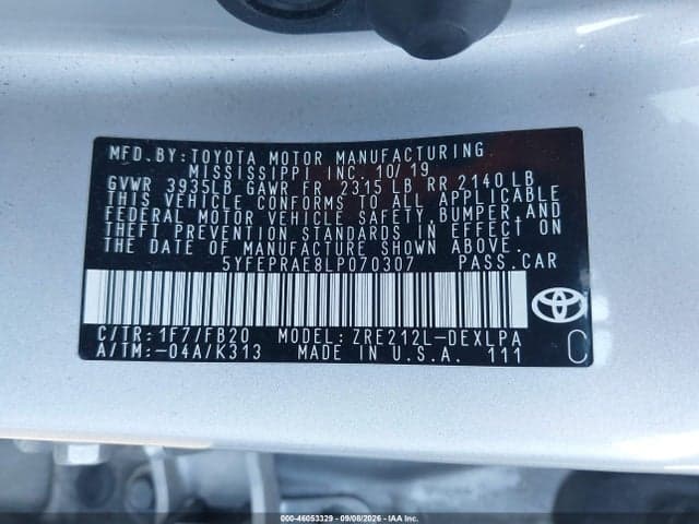 2020 TOYOTA COROLLA LE 9
