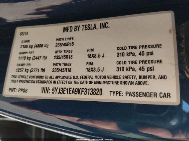 2019 TESLA MODEL 3 LONG RANGE/MID RANGE/STANDARD RANGE/STANDARD RANGE PLUS 9
