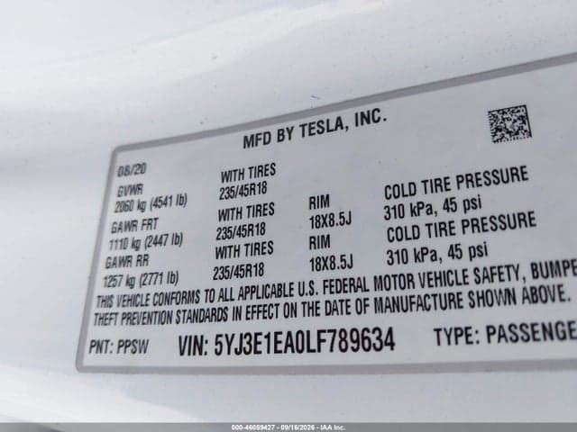 2020 TESLA MODEL 3 9