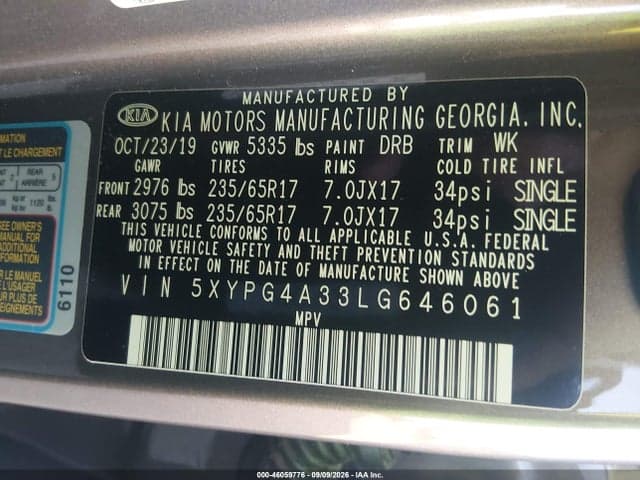 2020 KIA SORENTO 2.4L LX 9
