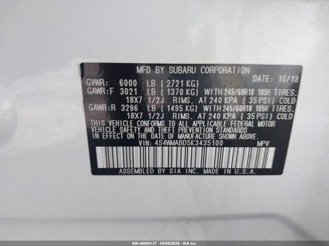 2019 SUBARU ASCENT PREMIUM 9