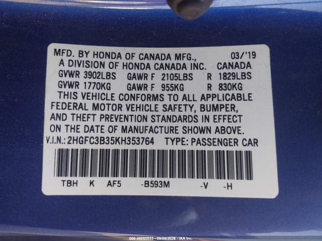 2019 HONDA CIVIC EX 9