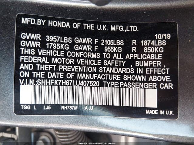 2020 HONDA CIVIC EX 9