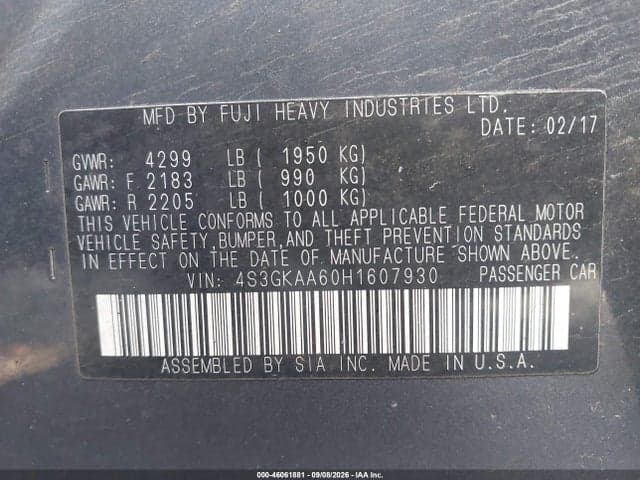 2017 SUBARU IMPREZA 2.0I 6