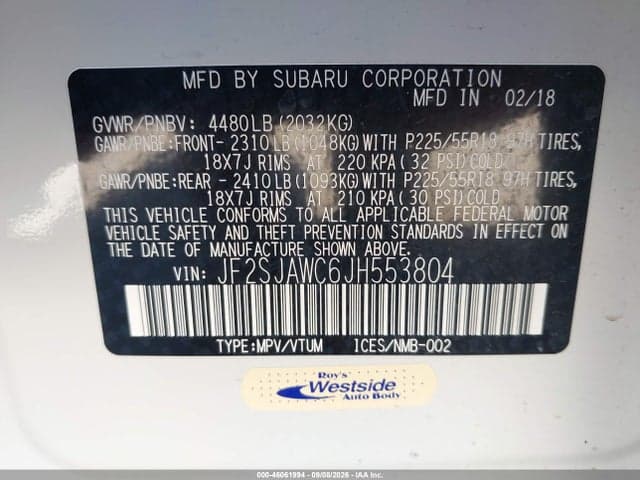 2018 SUBARU FORESTER 2.5I TOURING 9