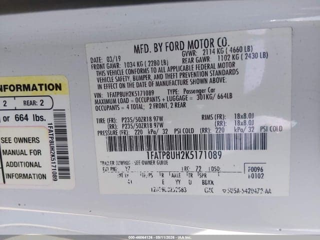 2019 FORD MUSTANG ECOBOOST PREMIUM 9