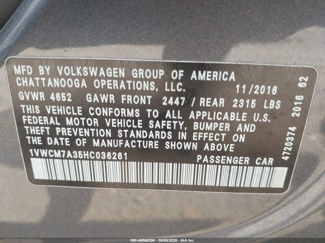 2017 VOLKSWAGEN PASSAT V6 SEL PREMIUM 9