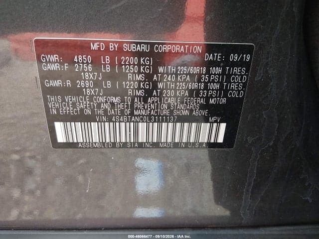 2020 SUBARU OUTBACK LIMITED 9