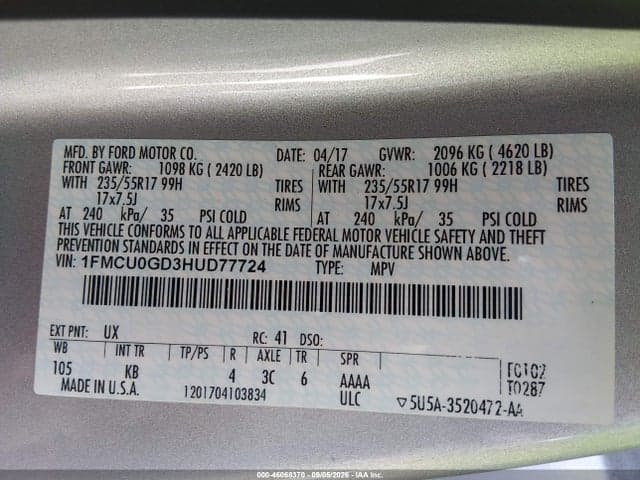 2017 FORD ESCAPE SE 9