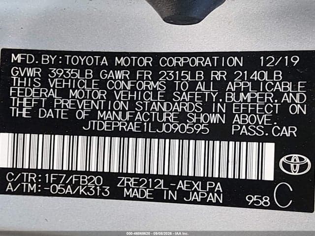 2020 TOYOTA COROLLA LE 9