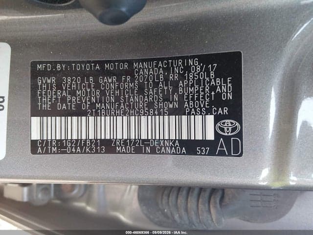 2017 TOYOTA COROLLA LE 9