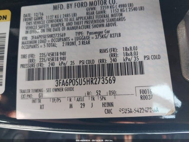 2017 FORD FUSION ENERGI TITANIUM 9